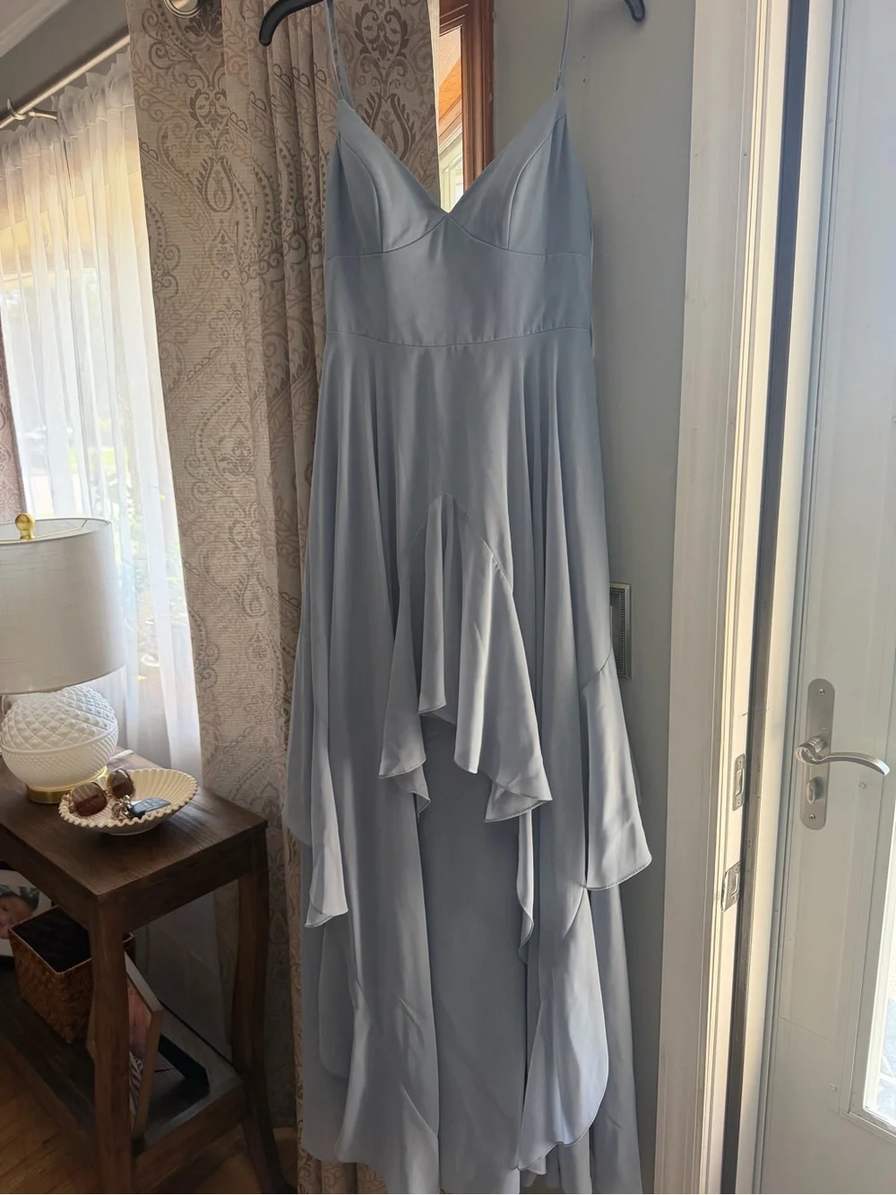 Azazie Zania Elegant Dusty Blue Spaghetti-Strap Evening Dress